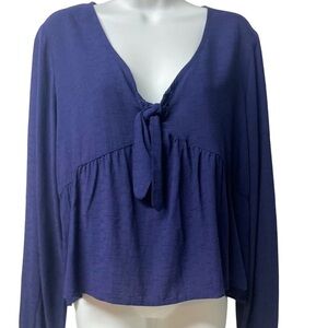 eyeshadow Blouse top Wild Soul ￼XL New Rayon Ties V-Neck Navy Blue Flowing Crop
